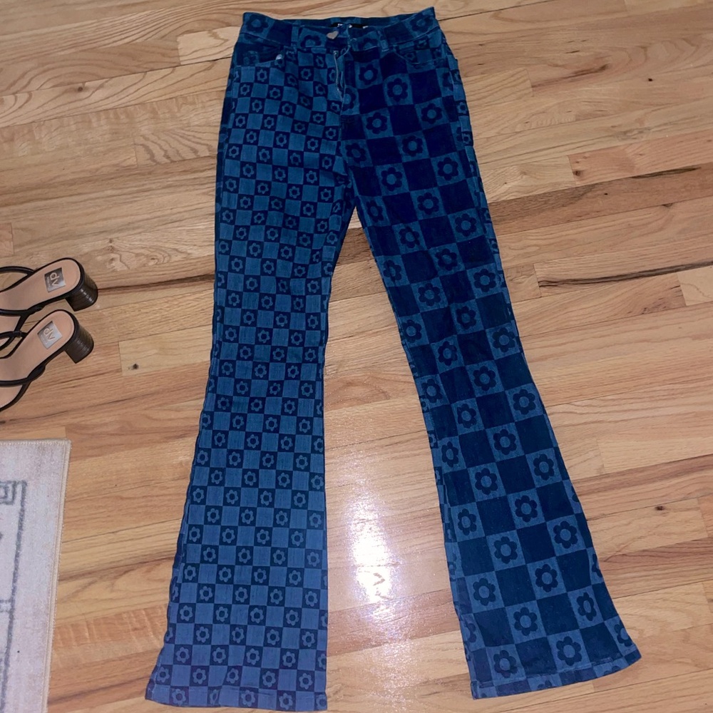 Jaded London retro flower print flare jeans